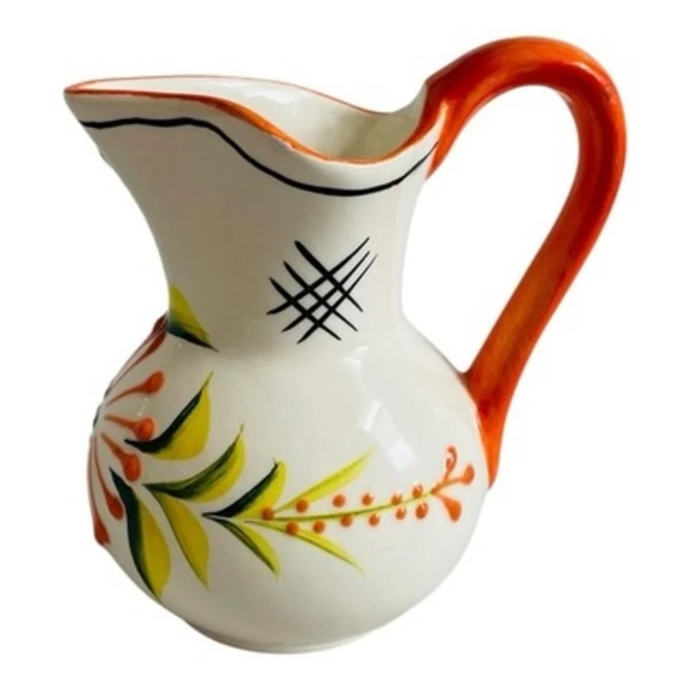 Hand Painted Ceramic Floral Pitcher Creamer Signed Acosta 5 Inch Vintage